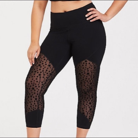 torrid Pants - BLACK STAR MESH CROP ACTIVE